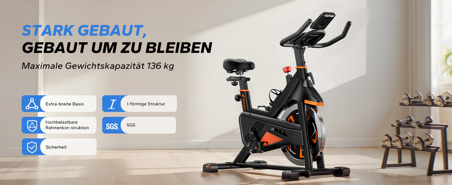 Велотренажер MERACH з магнітним опором, тихий, з амортизованим сидінням, LED-монітором та власним додатком для кардіотренувань вдома, помаранчевий