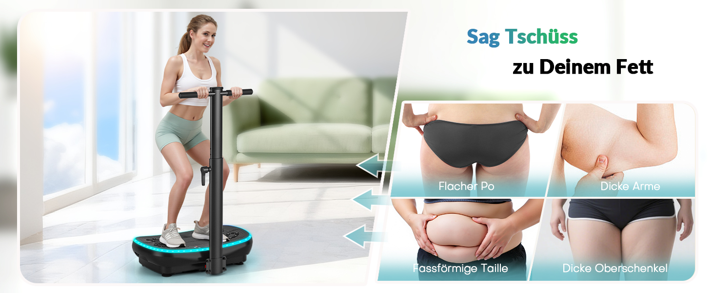 Vibrationsplatte EvoSpark 4D PRO 7-в-1: Тест-переможець 2025, 900W, 9 LED, 550 lbs, з ручкою для домашніх тренувань