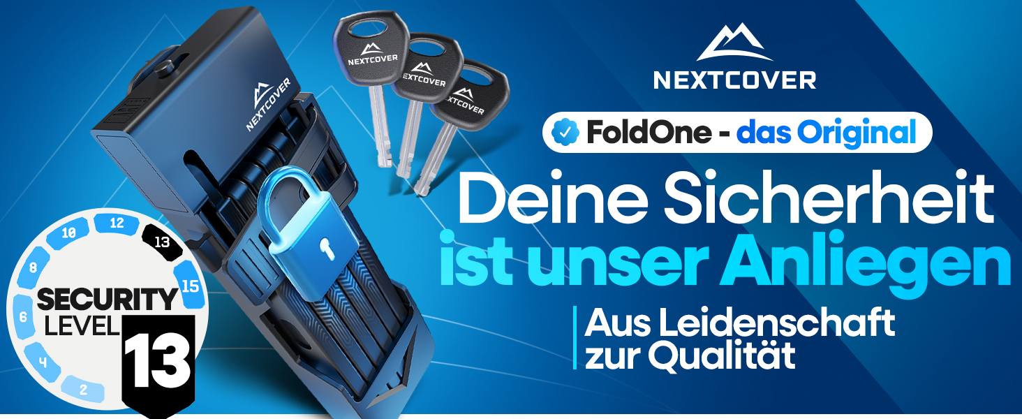 NEXTCOVER® складний велосипедний замок FoldOne, 100 см, з технологією SteelSecure, 3 ключі, високий рівень захисту, з кріпленням