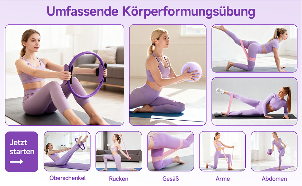 Комплект для пілатесу: кільце, стрічки опору (15-45 lbs), фітнес-м'яч, для дому, сили, гнучкості, стабільності та підтяжки