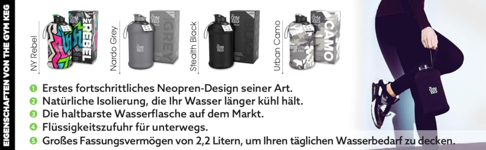 Гімнастичний глечик Gym Keg 2.2L з сумкою та ручкою: багаторазова спортивна пляшка для фітнесу, йоги, екологічна, без BPA