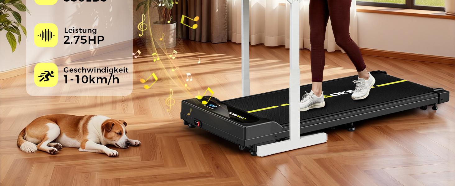 Walking Pad CHAOKE: біговий доріжка для дому з регулюванням швидкості 1-10 км/год, нахилом 9%, потужністю 2.75HP, вбудованими колонками та керуванням через додаток, до 160 кг, чорно-жовта, без встановлення, 2026