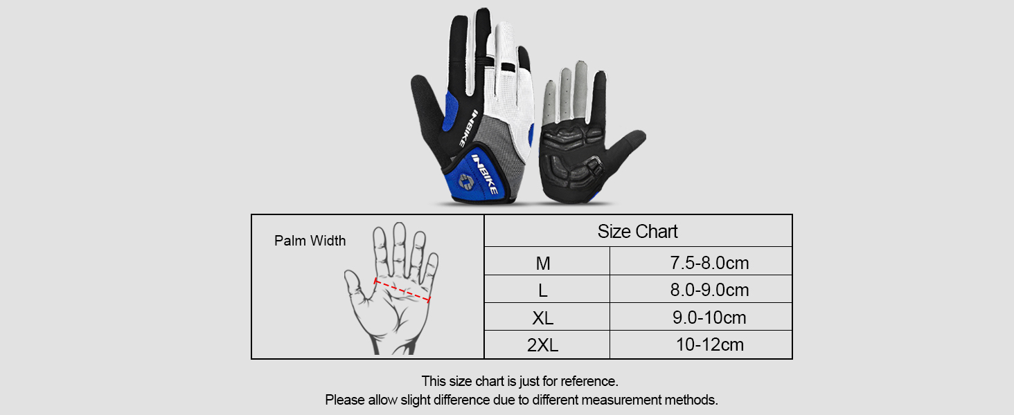 Велосипедні рукавички INBIKE для чоловіків з гелевою підкладкою 5 мм, зносостійкі, дихаючі, MTB, для їзди на велосипеді та активного відпочинку, сині, розмір M (обхват долоні 20.4 см)