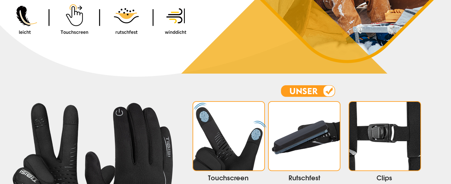 Зимові рукавички TANSTC для чоловіків та жінок з підтримкою сенсорного екрану, теплі, водонепроникні, для катання на велосипеді, бігу та лижного спорту, чорного кольору