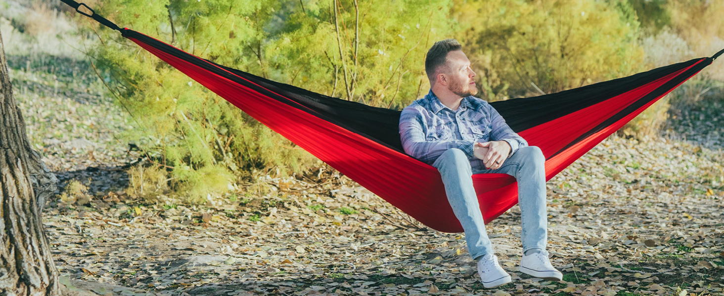 Подвійна гамак MalloMe (300 x 200 см) для кемпінгу та відпочинку на природі - 2 особи, дихаючий, водонепроникний, нейлон, з карабінами