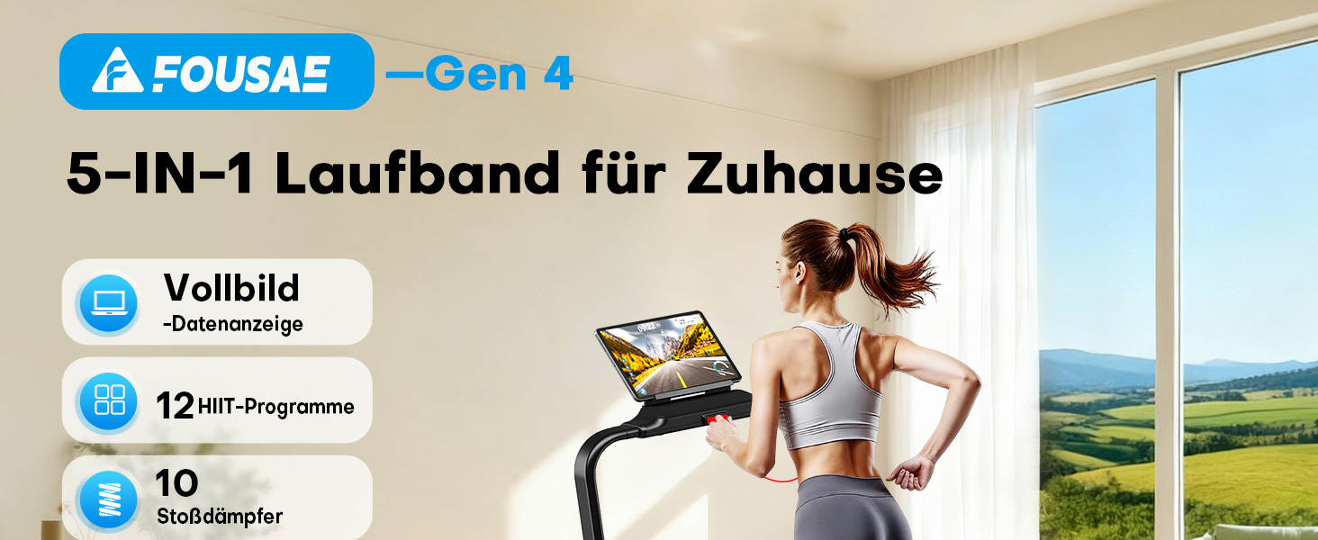 Біговий тренажер для дому 5-в-1, 12 км/год, складаний, з підйомом 9%, 2.75HP безщітковий мотор, LED-дисплей, сумісність з додатком, 12 програм, чорно-синій, 5-в-1