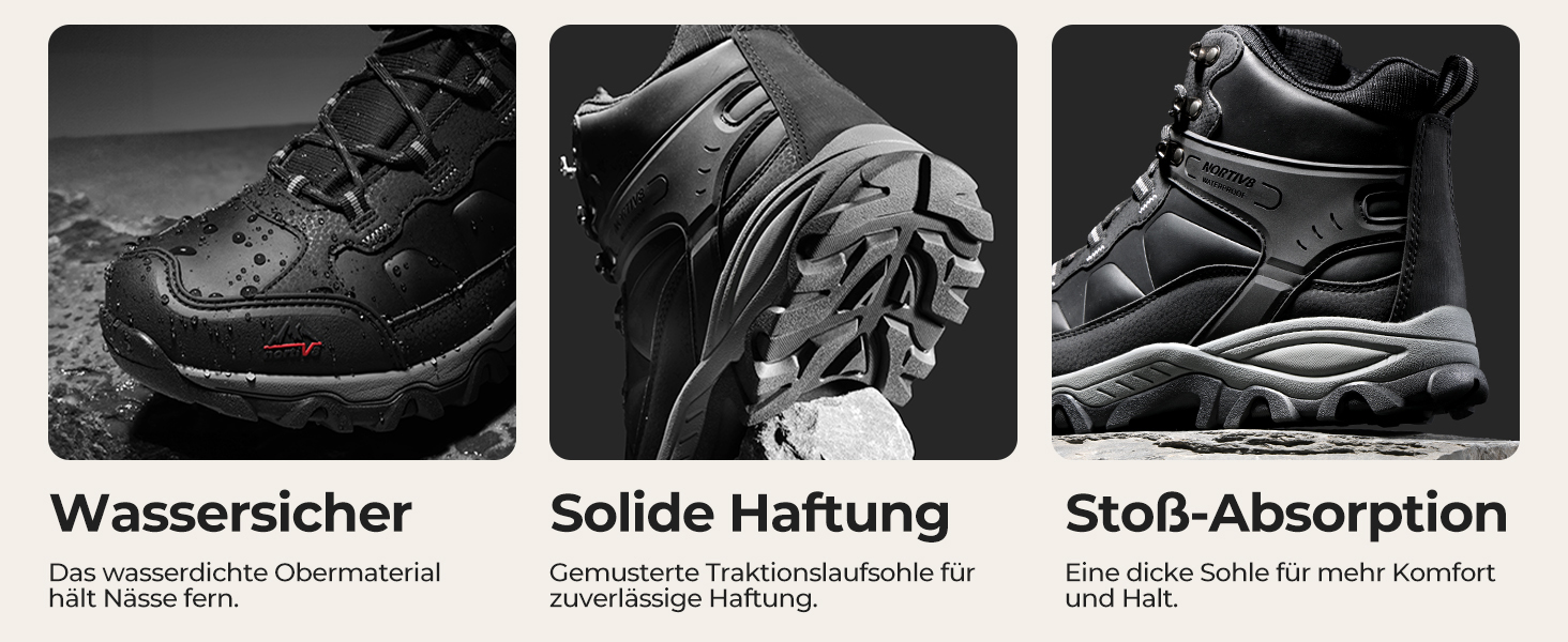 Чоловічі трекінгові черевики NORTIV 44 EU, чорні: водонепроникні, для хайкінгу, альпінізму та туризму