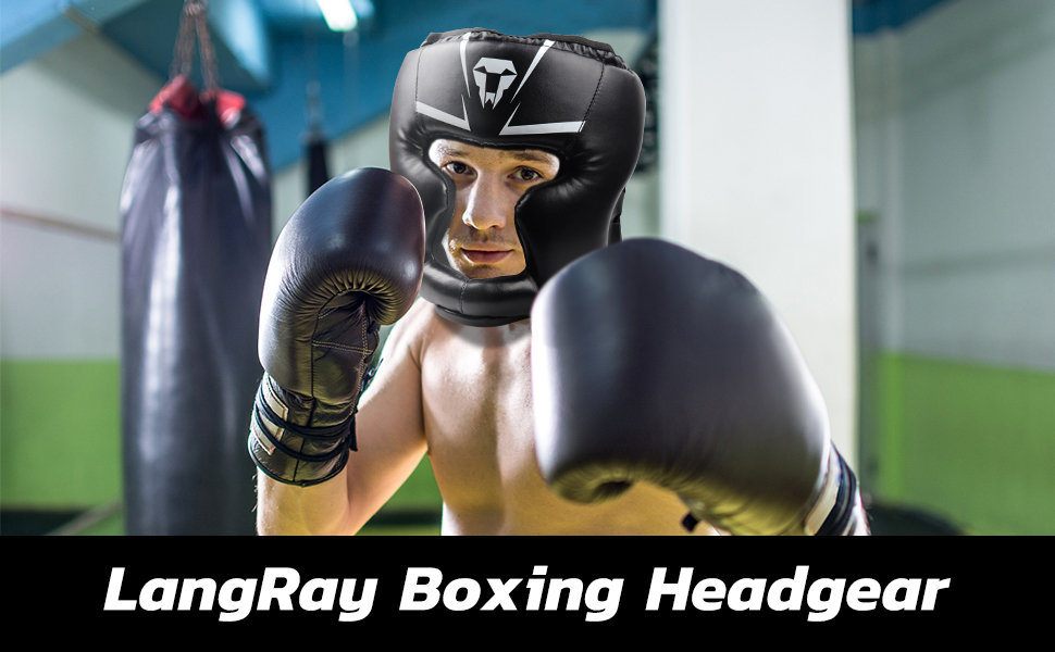 Захист голови LangRay Boxing для дітей дорослих, шкіряний боксерський шолом Тайський бокс Щиток для обличчя Високе поглинання ударів з ідеальним зором і хорошим поглинанням поту для бойових мистецтв ММА Бокс Кікбоксинг Спаринги L Black