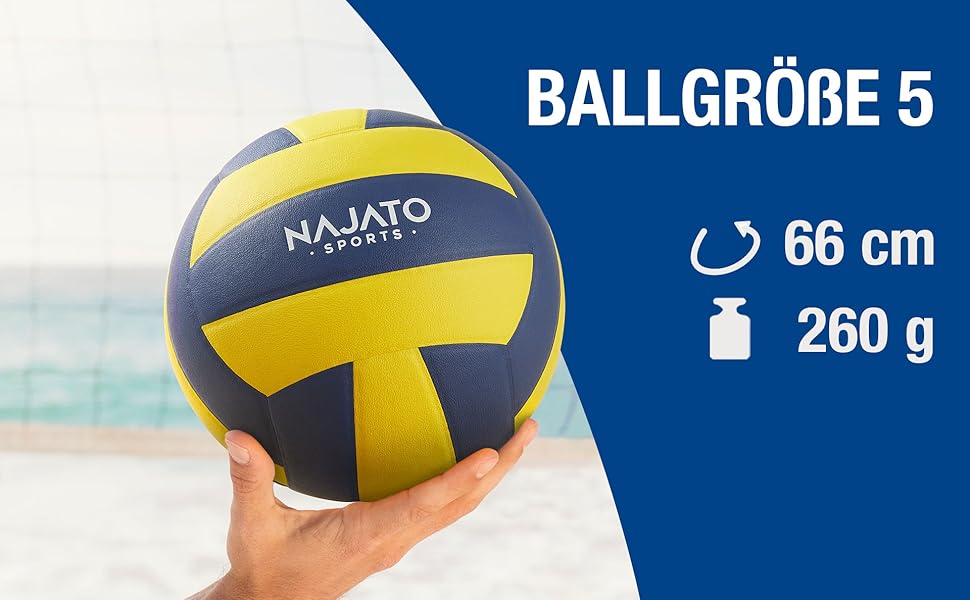Волейбольний м'яч NAJATO Sports – Міцний пляжний волейбольний м'яч розміру 5 – Для гри на відкритому повітрі та в приміщенні, жовтого та синього кольорів