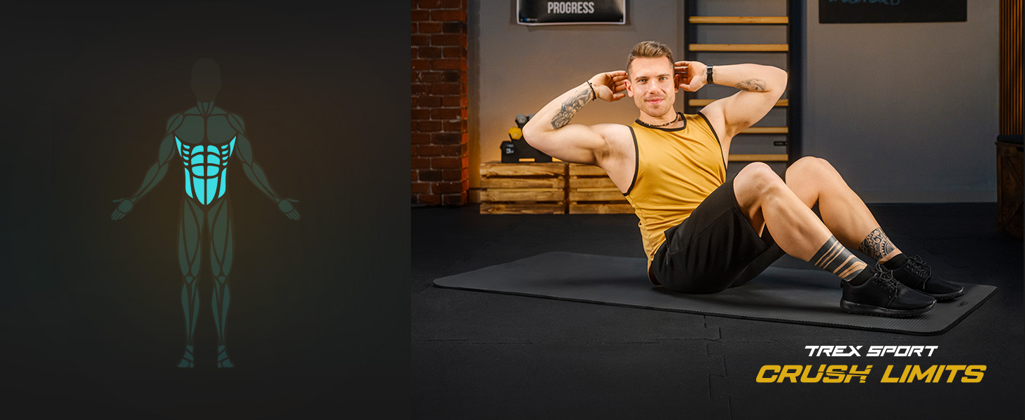 TREX SPORT Килимок для гімнастики та фітнесу | Товстий та м'який, 190x80x1 см, з ручкою для перенесення, чорний | Килимок для йоги з антиковзаючим покриттям