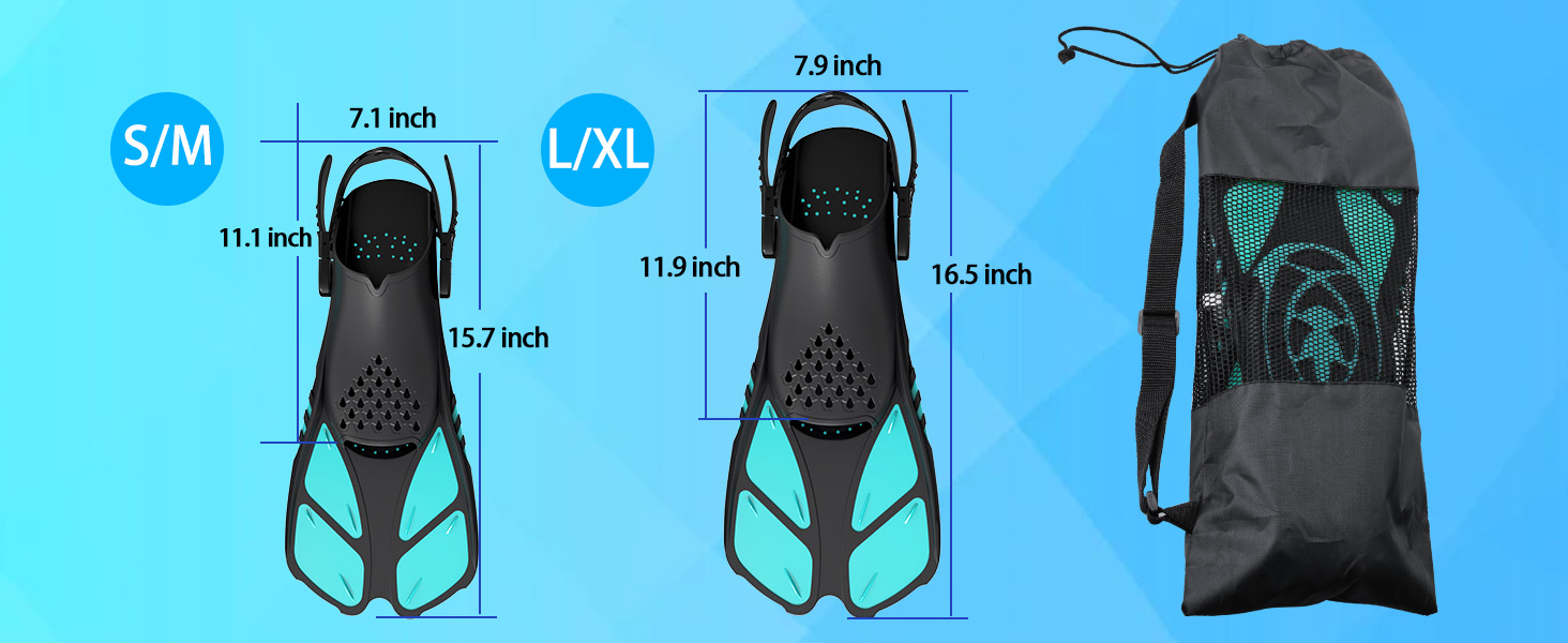 Ласти для плавання Schnorchelflossen регульовані, дорослі, компактні (S/M, темно-зелені) для дайвінгу, снорклінгу та тренувань з сіткою