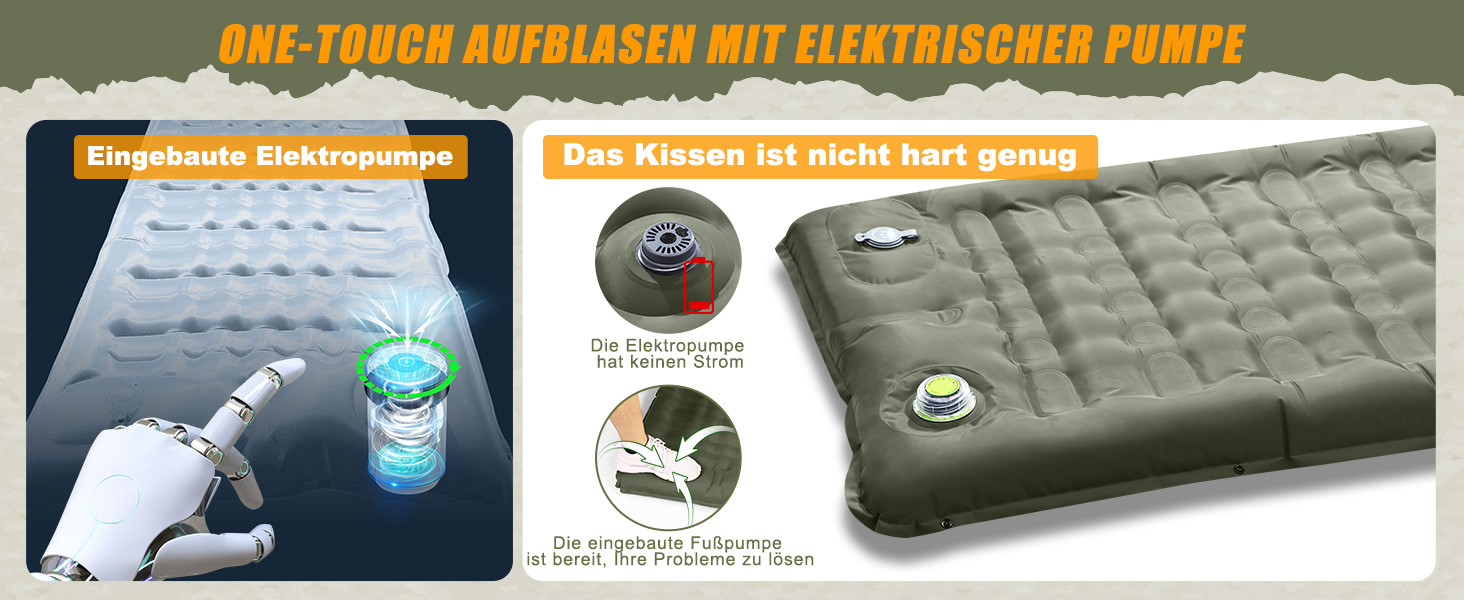 Isomatte Camping Саморозкладаючася, 12 см, Товста Надувна Матрац для Туризму, Водонепроникна Матрац з Ніжкою-Накачувачем та Подушкою, Анти-Тріпстоп Спальник для Піших Походів та Пляжу, Оливковий (Армійний)