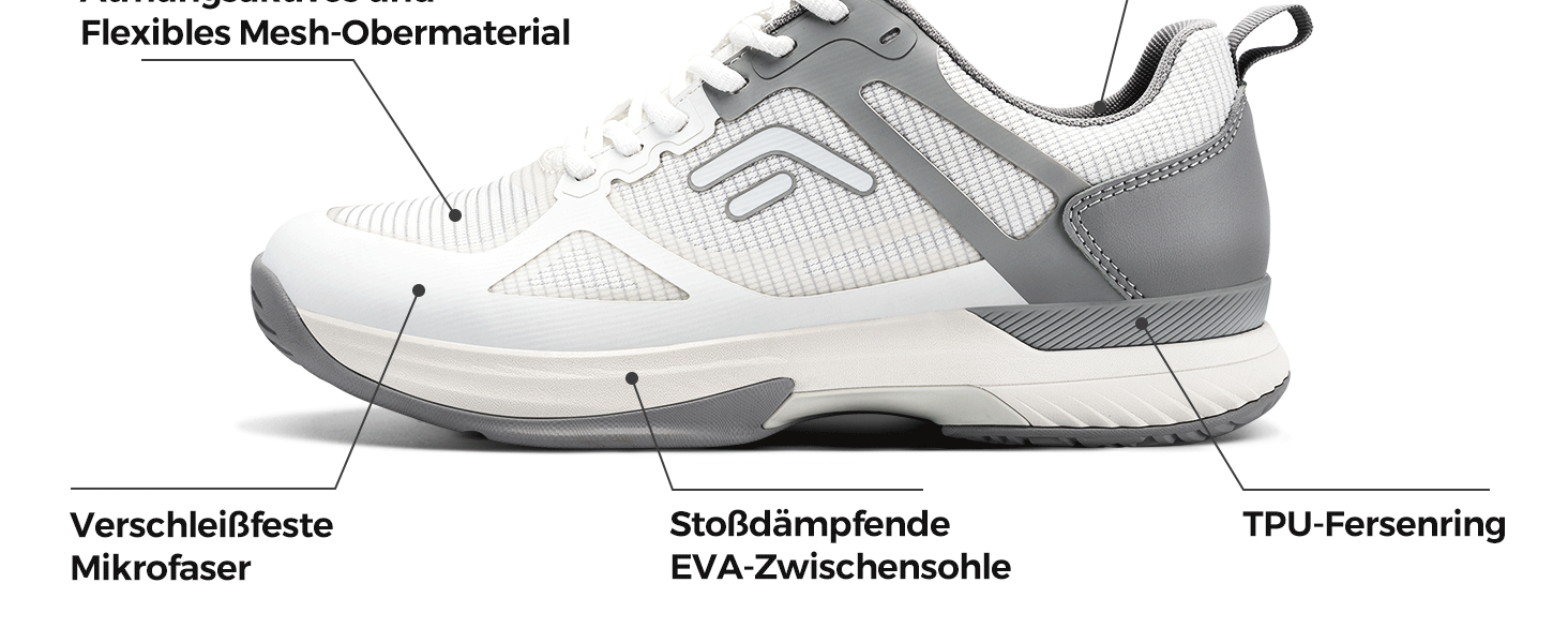 Тенісні кросівки FitVille для чоловіків, широкі, з антиковзким покриттям, для залу, бадмінтону, фітнесу, бігу (42 EU, білі з сірим)