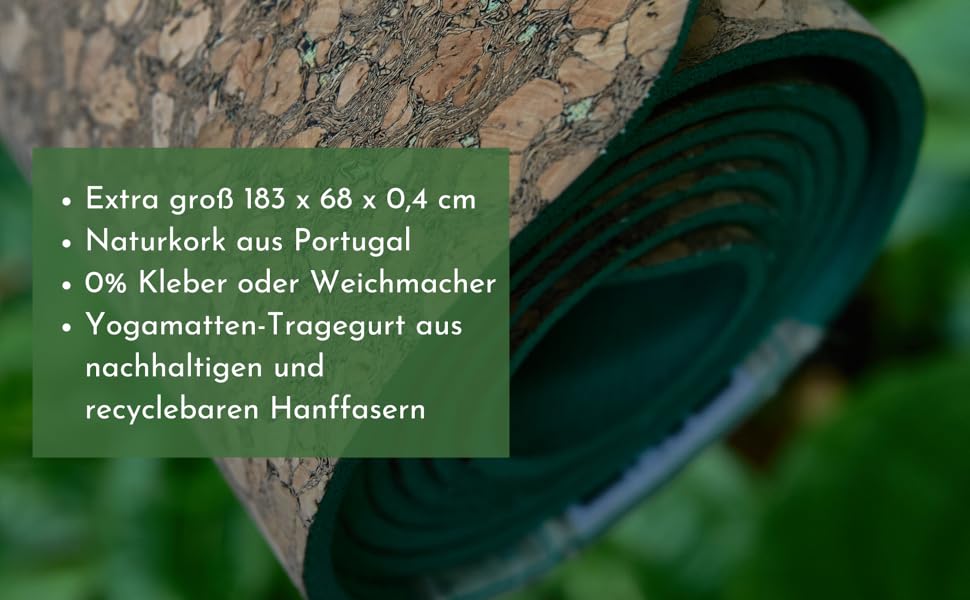 Йога мат PUNIMA XXL з натурального каучуку та корку (183x68x0.4 см) - довговічна фітнес килимок для йоги