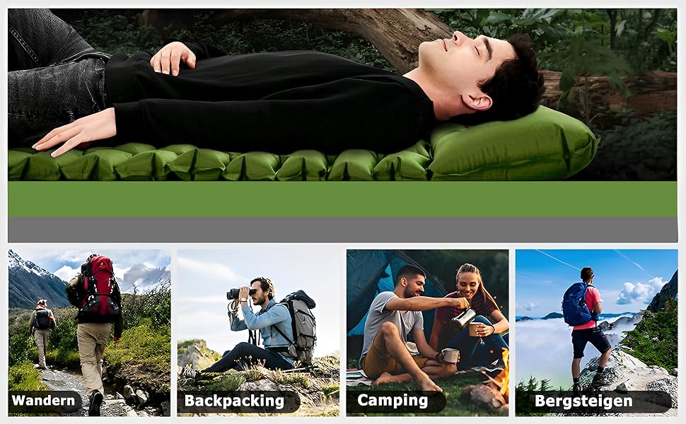 Isomatte Amtake самонадувна, 10 см, для кемпінгу, ультралегка, з насосом, водонепроникна, зелена