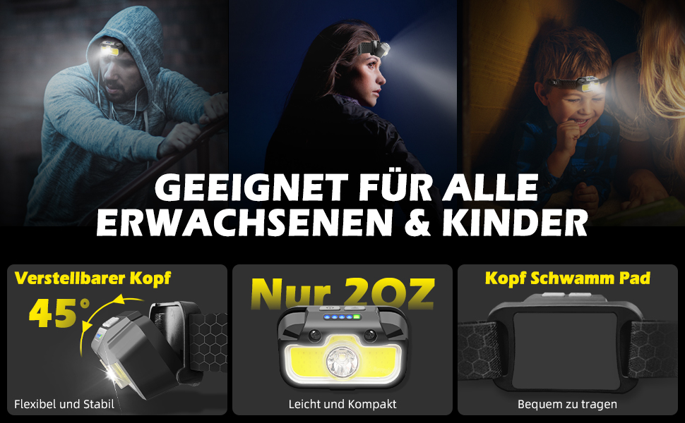 Налобний ліхтар Hyted LED перезарядна, USB-C, з функцією пам'яті, датчик, 2 шт., 2000 люменів, 14 режимів, IPX5, водонепроникний, для бігу, риболовлі