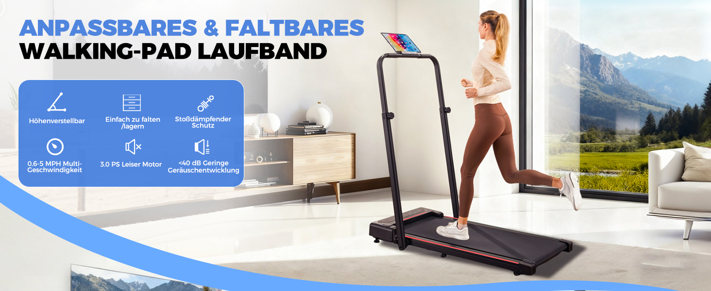 GTPLAYER Складний біговий доріжка для дому з LED-дисплеєм та пультом, регульовані підлокітники, двигун 2.5 PS, фітнес, зелений (червоний)