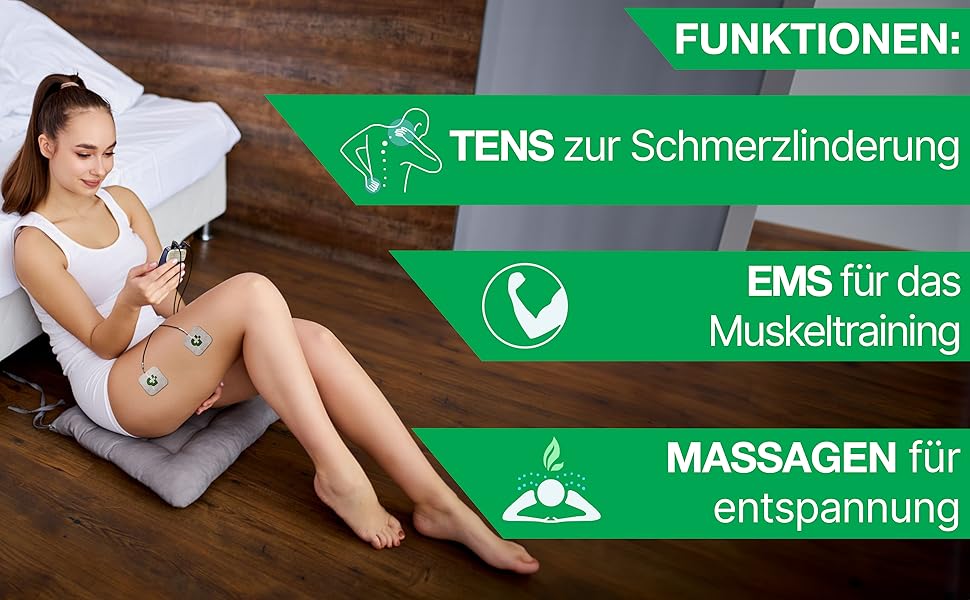 Електростимулятор TESMED Fit для EMS, TENS, масажу (3 в 1): 22 програми, 6 регульовані, для зняття болю та стимуляції м'язів живота, сідниць та грудей (Fit 5.4 з 4 електродами)