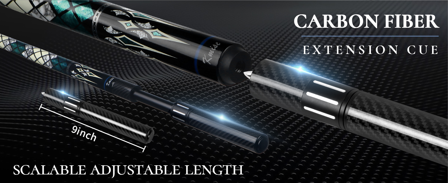 Kmise Professional Pool Queue Stick: професійний кий для більярду з канадського клена з низькою деформацією та телескопічним подовженням з вуглецевого волокна, комплект з шкіряною сумкою та аксесуарами для більярду, 538 г (зелений)