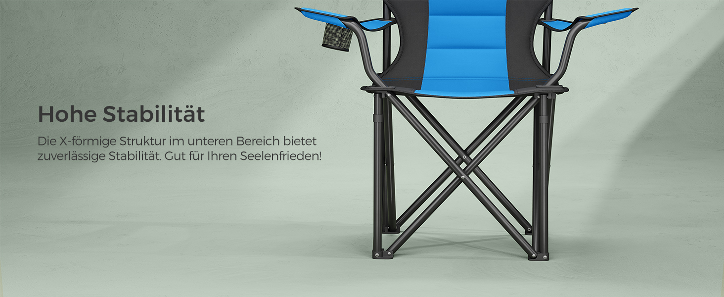 Крісло для кемпінгу SONGMICS, складане, з м'яким сидінням, 250 кг, блакитне та чорне