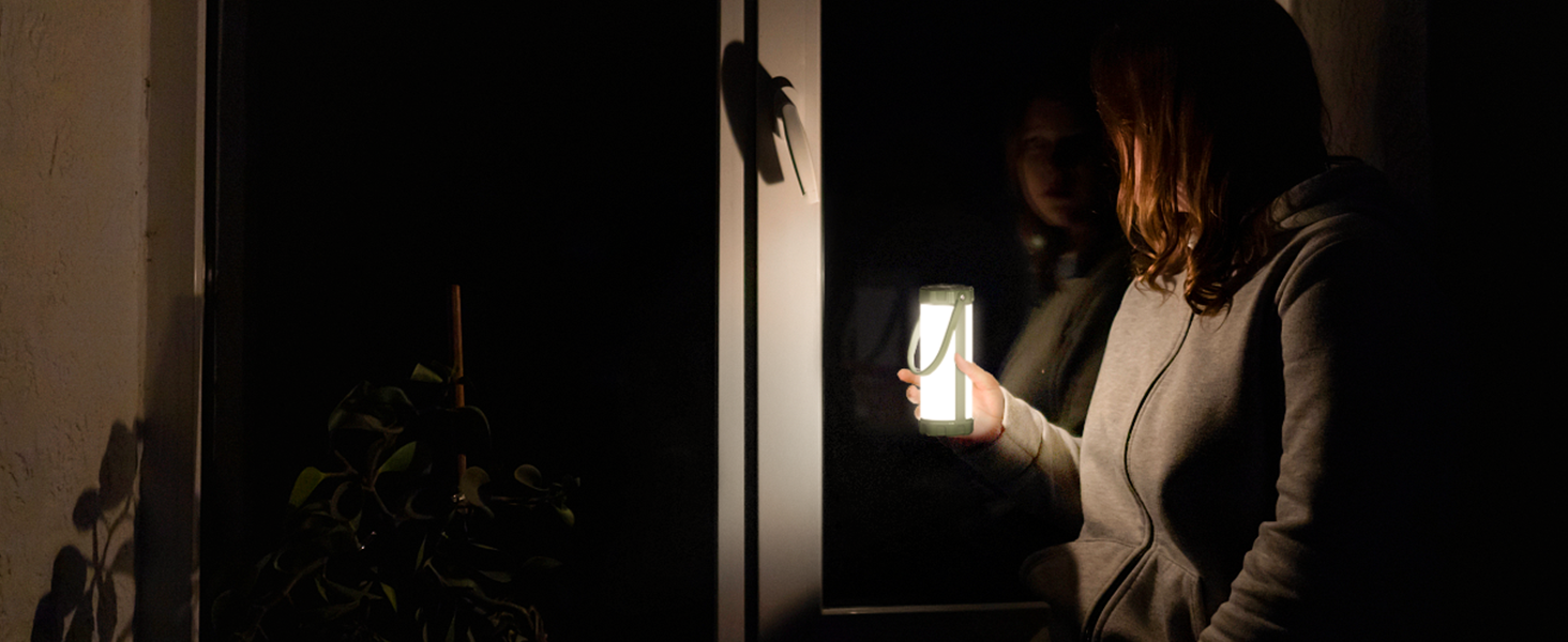 Ліхтар для кемпінгу Glocusent: 1200lm, водонепроникний IP68, 80 годин роботи, 5 режимів, SOS, з гумовим захистом та шнурком, сірий