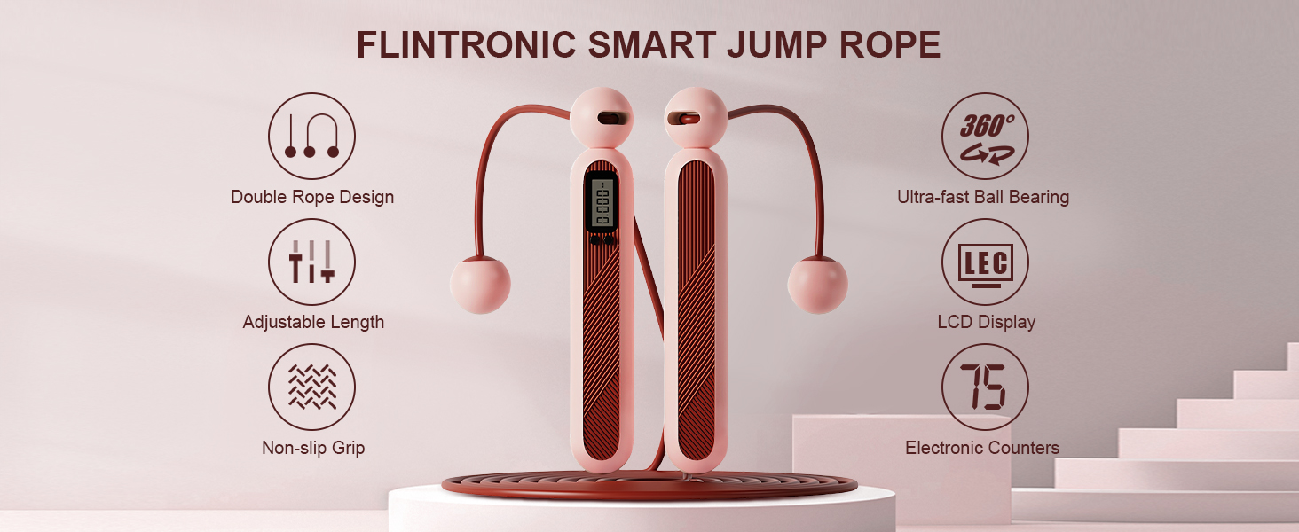 Стрибкове канат Flintronic з лічильником, регульований, з підшипниками та неслизькими ручками, інтелектуальний, з вагою, для тренувань, фітнесу, боксу, рожевий #5