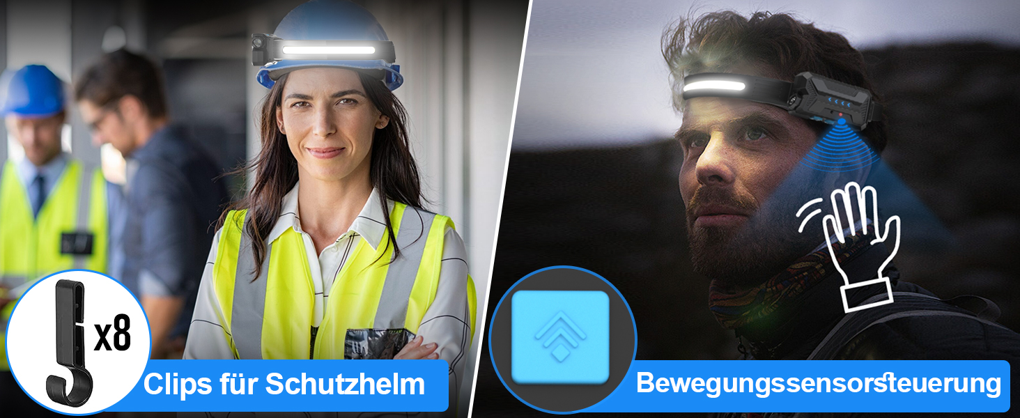 LED налобний ліхтар з акумулятором, 2 шт., кут огляду 230°, 7 режимів, супер яскравий, 2600 mAh, 22 години роботи, датчик, червоне світло, водонепроникний, легкий, для бігу, кемпінгу, походів, чорний