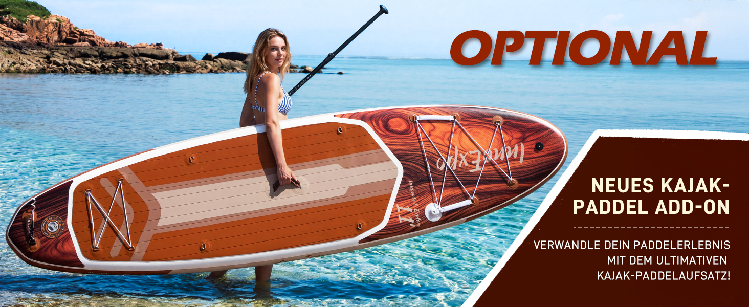 Надувні SUP-дошки InnoExpo 11' з преміум аксесуарами: широка, стабільна дошка з антиковзким деком для підлітків та дорослих (дерево)