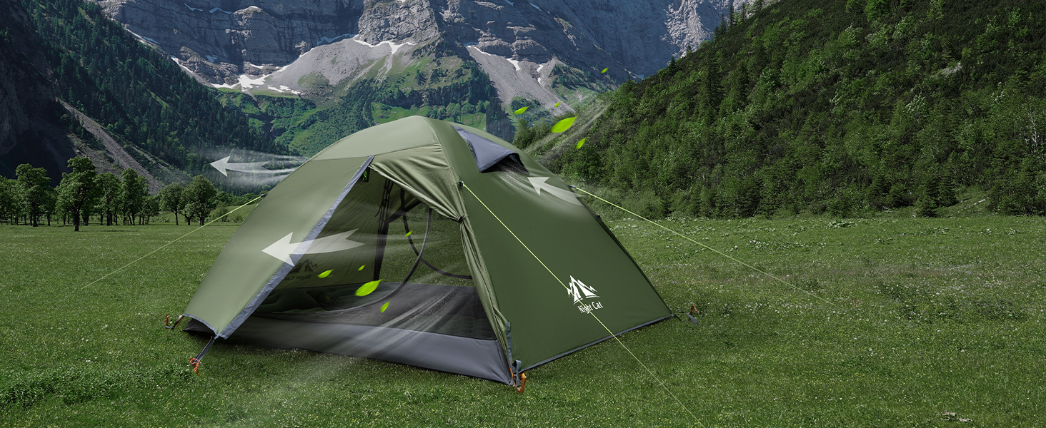 Намет Night Cat Camping для 2 осіб: Водонепроникний, легкий, 3-сезонний, з тамбуром, компактний для трекінгу, фестивалів, зелений