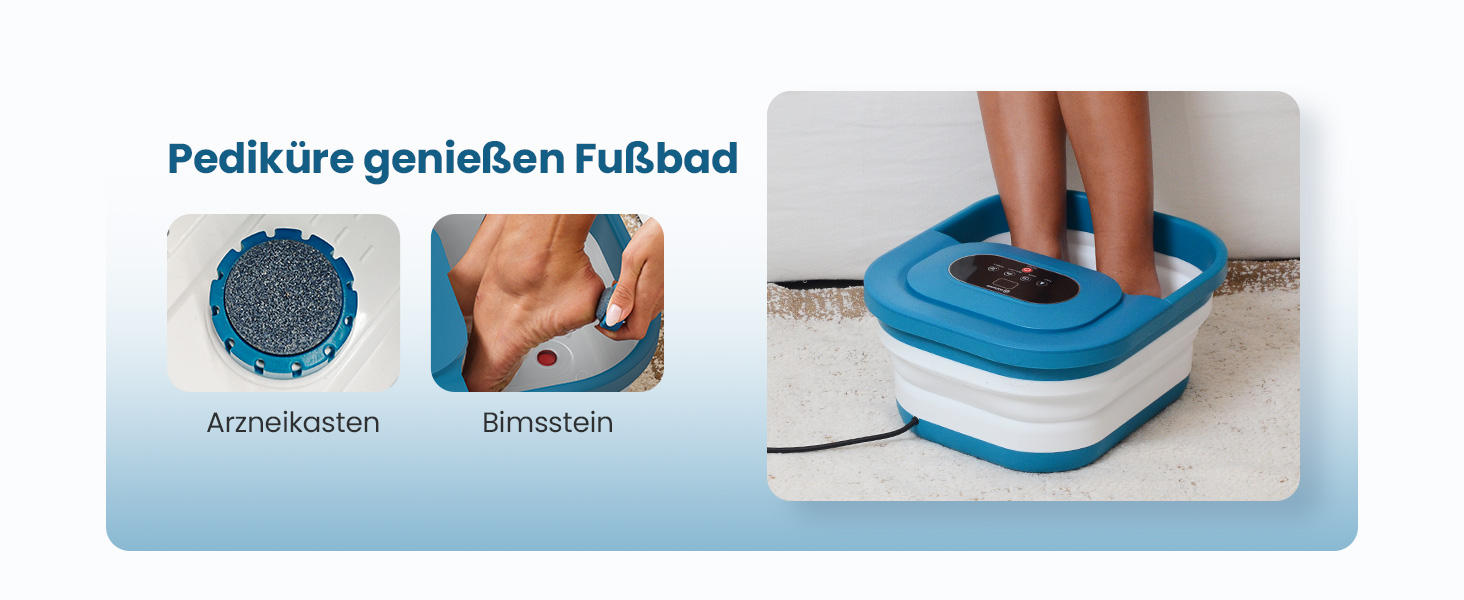 Зручне ванночка для ніг Comfier з масажем, підігрівом та функцією бульбашок | Складаний масажер для ніг | Вібрація, функція бульбашок, таймер, пемза для педикюру, 35°C-48°C, 8 Shiatsu роліків (Чорний, Синій)