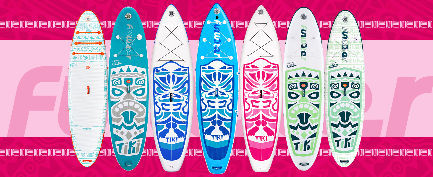 Надувний SUP (Stand Up Paddle Board) FunWater 10'6' & 11'6' з аксесуарами: весло, насос, рюкзак, плавники. Підходить для будь-якого рівня майстерності. Колір: Рожевий (Tiki).