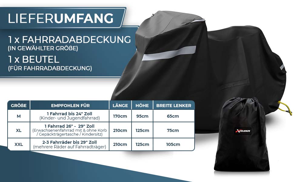 Водонепроникний чохол для велосипеда Xcelenze з відбивачами, міцний та з UV-захистом (XXL, для 2 велосипедів)