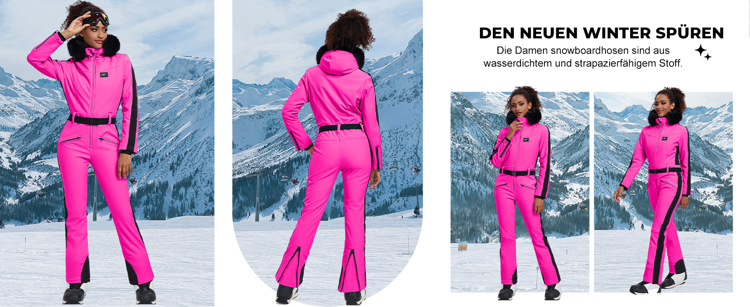 Жіночий гірськолижний костюм-комбінезон HOTIAN. Теплий, водонепроникний, вітронепроникний костюм для сноуборду та лиж. З капюшоном, рожевий колір.