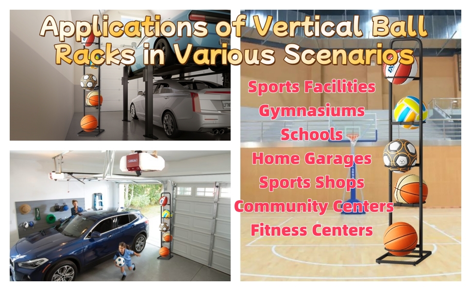 Стійка для м'ячів: сталева стійка для зберігання баскетбольних, футбольних та волейбольних м'ячів (5 тримачів) - економія місця, легка збірка, для внутрішнього та зовнішнього використання