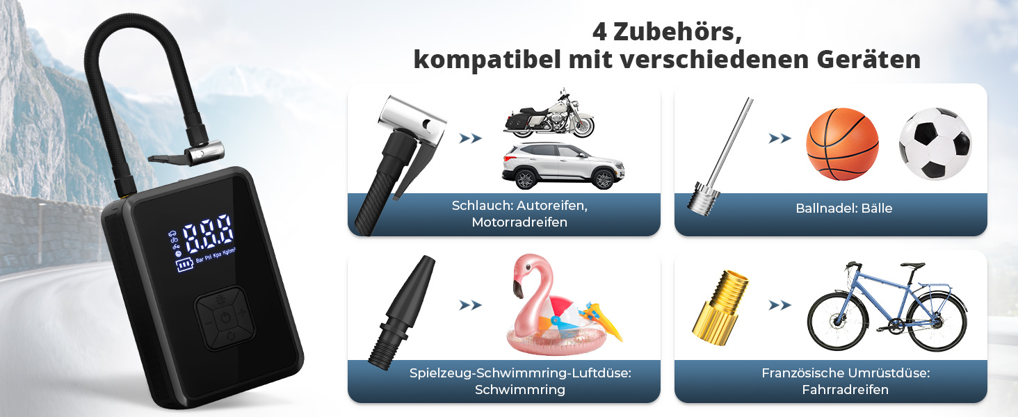 Електричний насос Oasser 150 PSI для велосипеда, авто, м'яча, кемпінгу з LED-ліхтариком