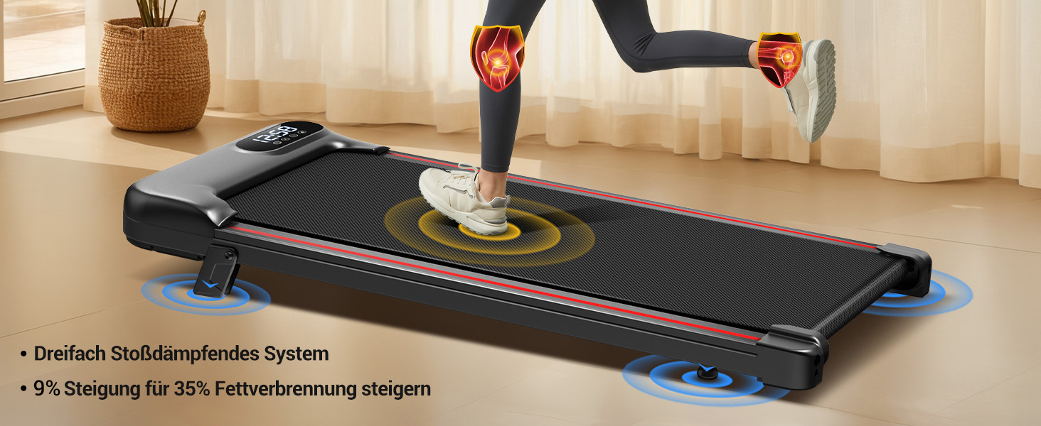 Бігова доріжка CURSOR Walking Pad з нахилом 1-8 км/год, біговий доріжка з нахилом для дому, з потрійною амортизацією та тихим 2.5PS мотором, стіл для бігу, максимальне навантаження 136 кг, чорний