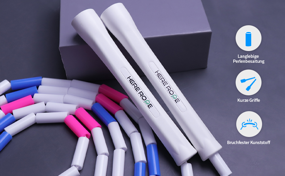 Стрибкове канат Hererope з перлами, регульований, для дорослих та дітей, 3 м, з міцними ручками та безпечними перлами для фітнесу, чорний