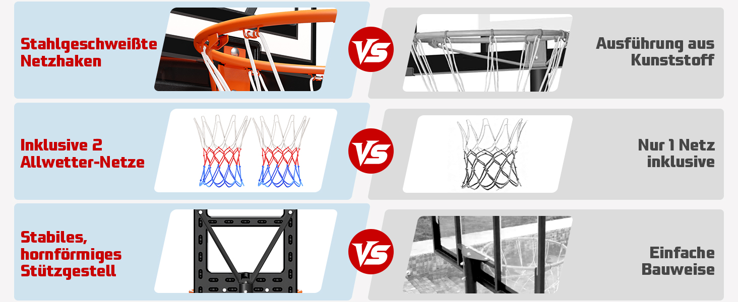 Баскетбольне кільце вуличне з підставкою, регульована висота 100-305 см, міцна задня дошка, сітка для дітей та дорослих