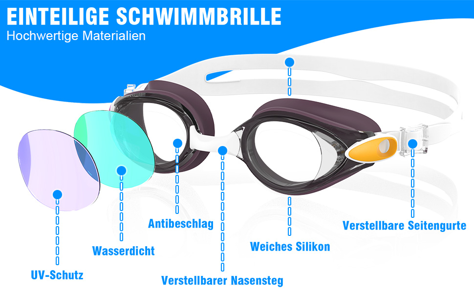 Маска для плавання Schwibrille унісекс, антизапітніюча, водонепроникна, з UV-захистом (M, блакитна)