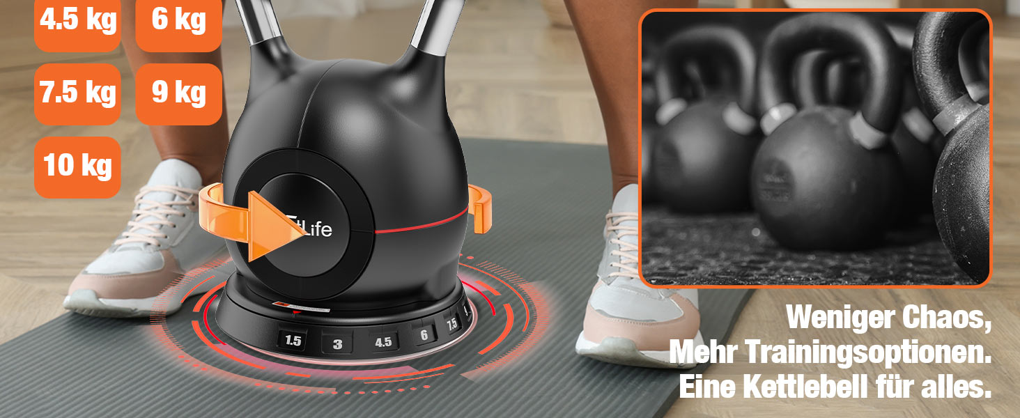 DH FitLife Регульована гиря 7-в-1 (1.5-10кг) | Комплект гир для дому та фітнесу | Ідеально для тренування всього тіла | Компактний фітнес-набір