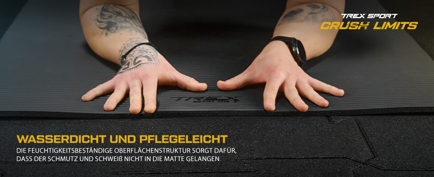 TREX SPORT Килимок для гімнастики та фітнесу | Товстий та м'який, 190x80x1 см, з ручкою для перенесення, чорний | Килимок для йоги з антиковзаючим покриттям
