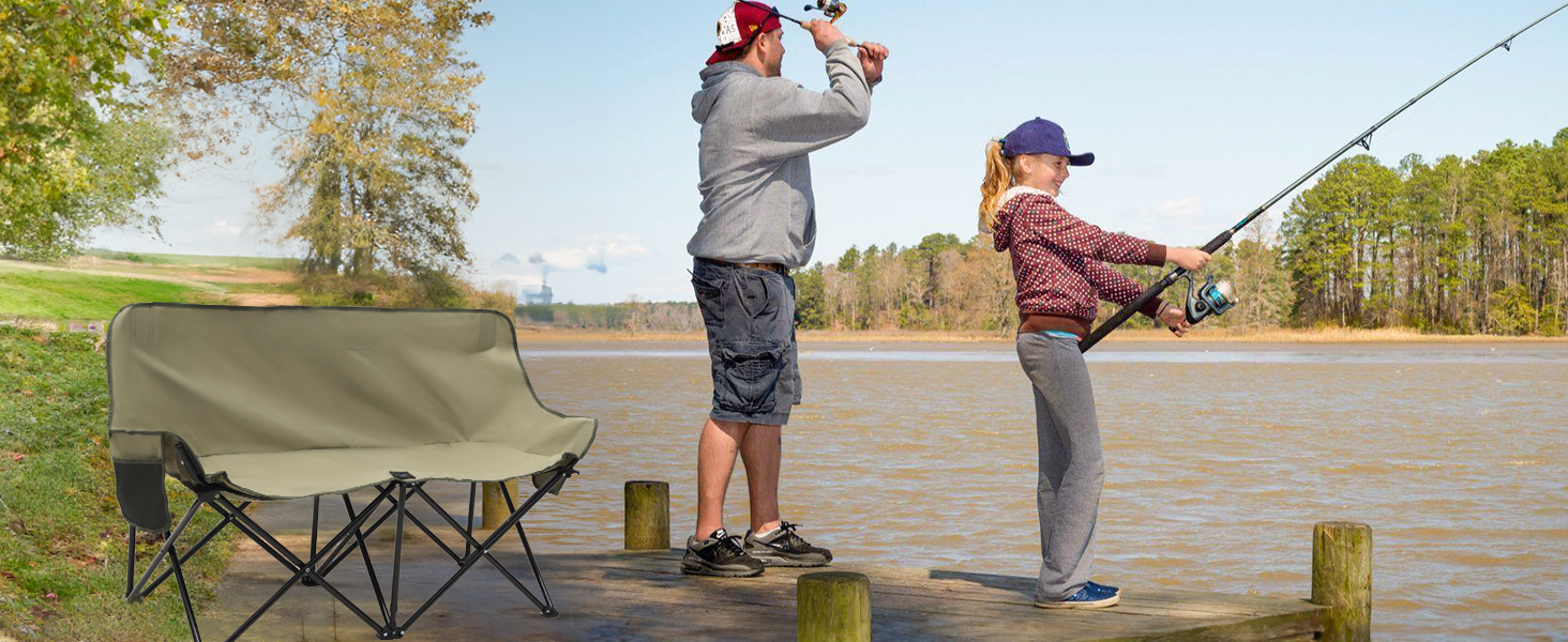 Складне крісло-диван для кемпінгу Sunula на 2 особи - портативне крісло з підлокітниками та сумкою, ідеально для пікніків, кемпінгу, саду, балкону, намету та риболовлі. Синій, 110 см