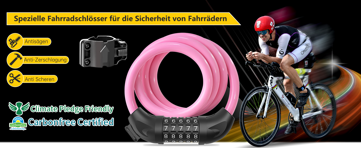 Замки для велосипеда з кодом 12 мм/120 см, кабельний замок від крадіжок з 5-значним кодом, вологостійкий замок-кабель для велосипеда, електровелосипеда, дитячої коляски, драбини (Чорний) (Рожевий)