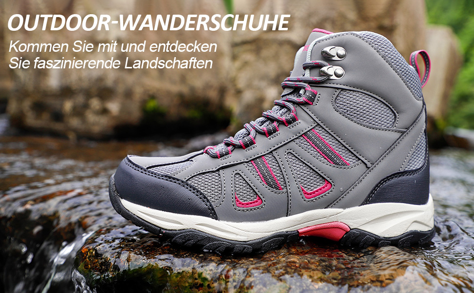 Жіночі водонепроникні трекінгові черевики Riehmot для піших прогулянок, сірі, рожеві, 36 EU