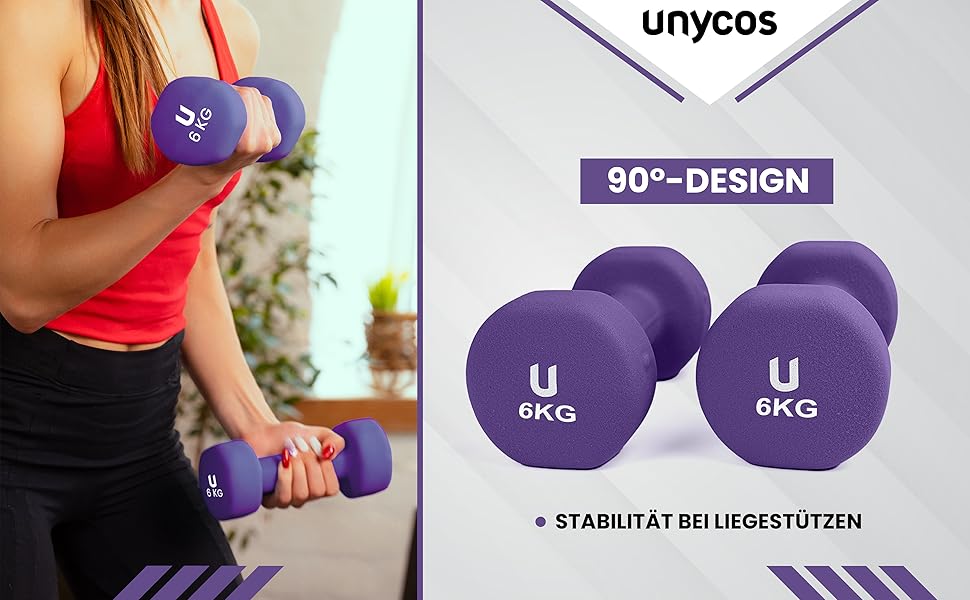 Гантелі неопрованові unycos 2 шт по 6 кг, антиковзкі, для фітнесу, силових тренувань та пілатесу, темно-фіолетові, круглі, для чоловіків і жінок