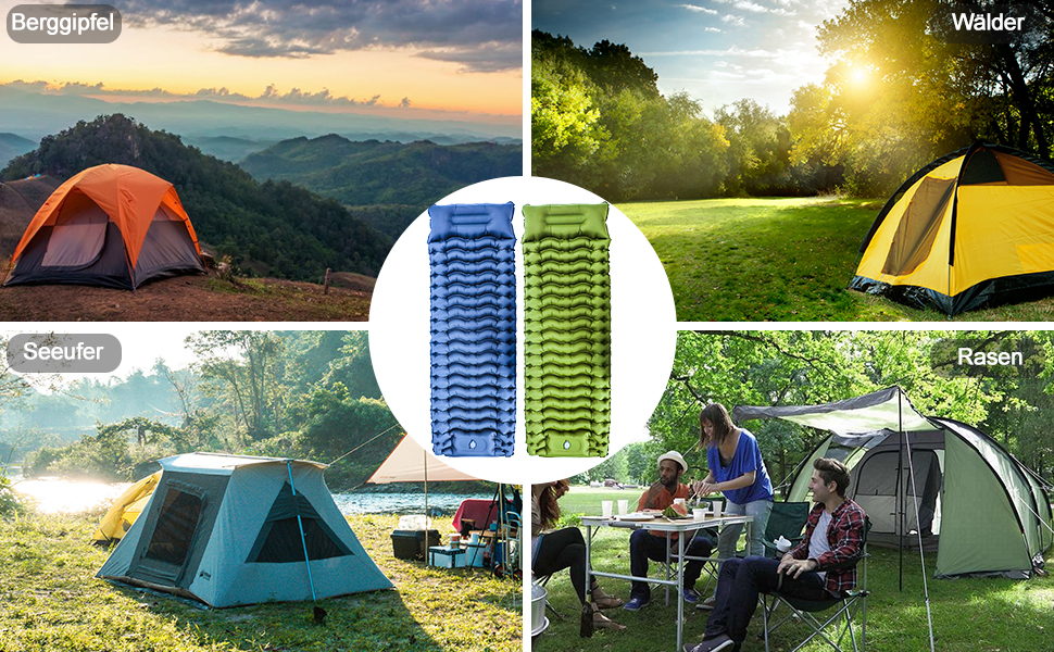 Надувна туристична матрац Holwim Isomatte з самонадуваванням, з подушкою та насосом, блакитна