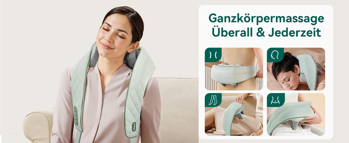 Масажер для шиї Snailax 4D з підігрівом та Shiatsu, електричний масажер для шиї, плечей та спини, зелений