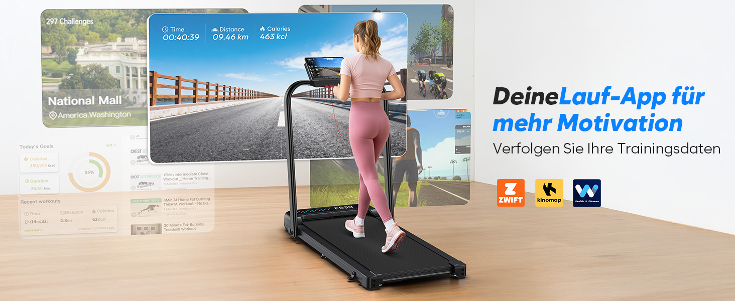 Тренажер для дому 2-в-1 Laufband Klappbar зі складним механізмом, нахилом, LED-дисплеєм, потужністю 3.0PS, для дому та офісу, до 145 кг, без встановлення, чорний