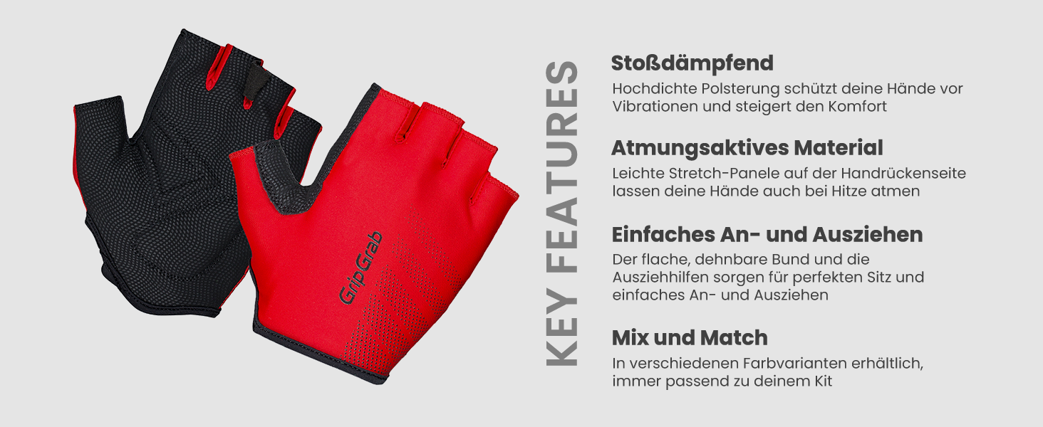 Fahrradhandschuhe GripGrab Ride Einsteiger Kurzfinger Sommer - Червоні велосипедні рукавички