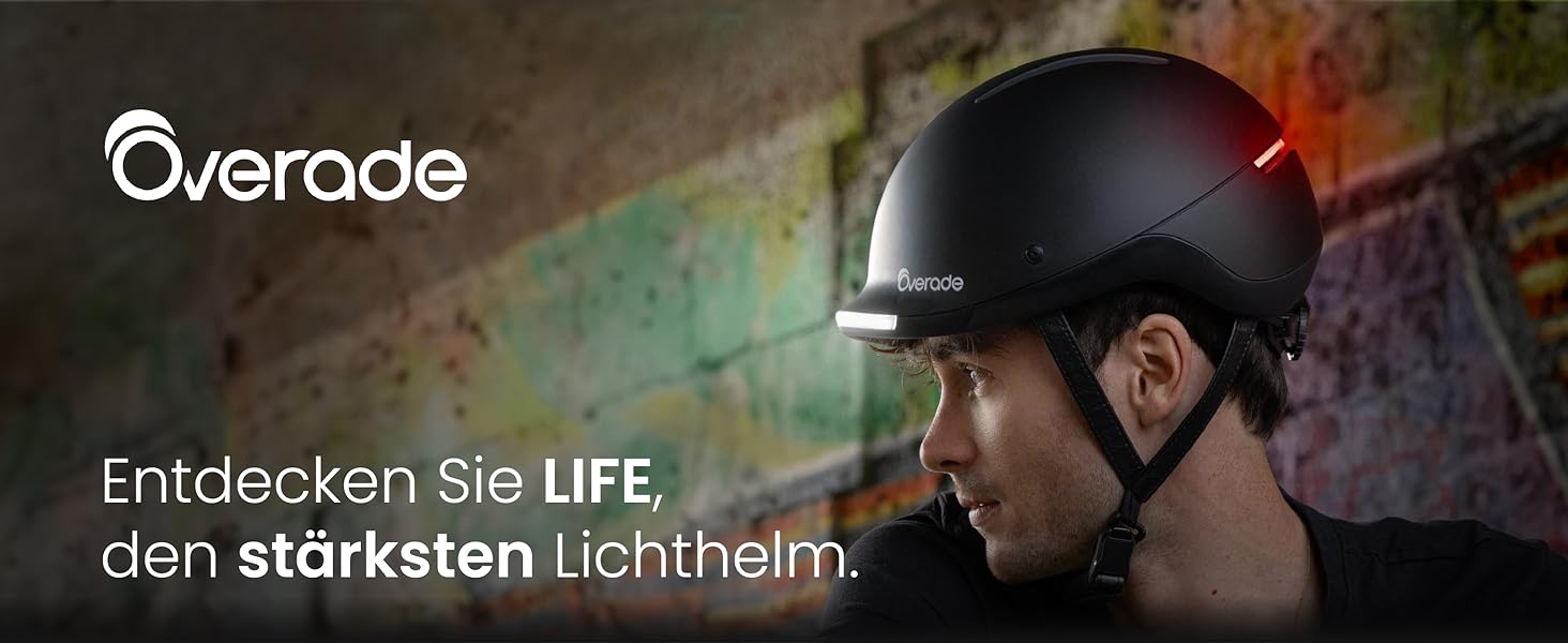 Life Helm від Overade: шолом для велосипеда та скутера з LED-підсвічуванням та пультом дистанційного керування, універсальний розмір, колір Slate Black